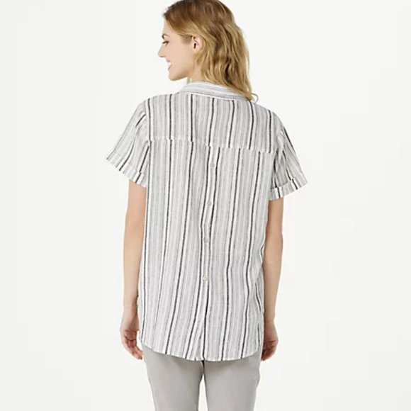 Denim & Co Naturals Printed Linen Blend Top  11656 - Picture 2 of 3